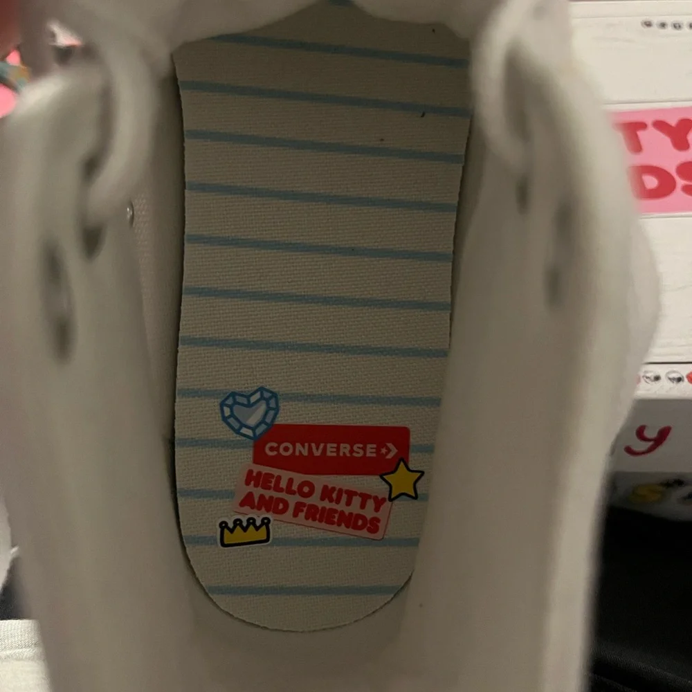 Converse Women’s White Hello Kitty High-Top Sneakers with Red & Blue Trim - Picture 5 of 7